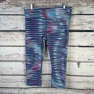 Gap GapFit Blurred Lines Cropped Activewear Leggings Size Large Blue Pink Purple